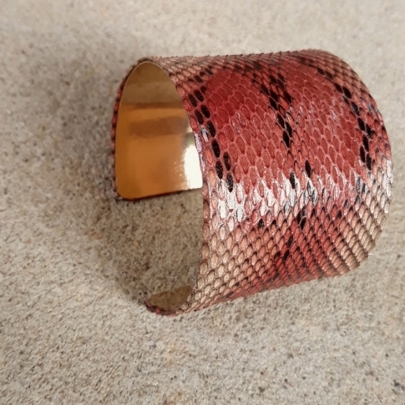 Pink/Hand Painted /Python Snakeskin Cuff Bracelet/Exotic/ Handcrafted - Picture 7 of 13
